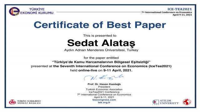 ADÜ Araştırma Görevlileri ‘En İyi Bildiri ödülüne layık görüldü