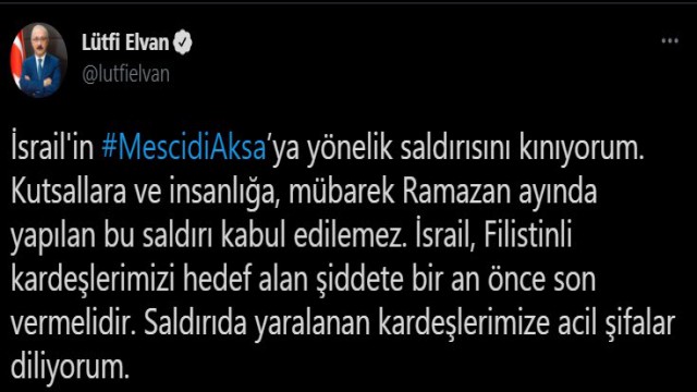 Bakan Elvan, Mescidi Aksada Filistinlilere yapılan saldırıyı kınadı