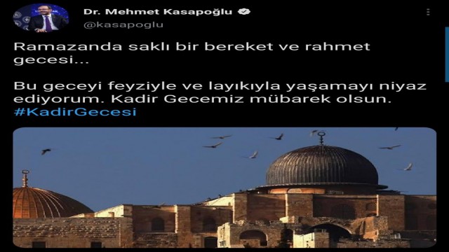 Bakan Kasapoğlundan Kadir Gecesi paylaşımı