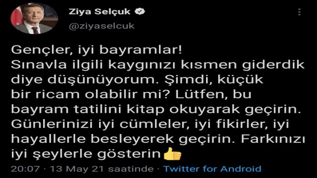 Bakan Selçuk: Lütfen, bu bayram tatilini kitap okuyarak geçirin