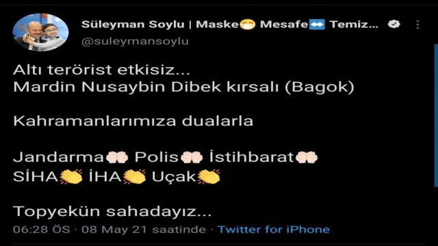 Bakan Soylu: “Altı terörist etkisiz