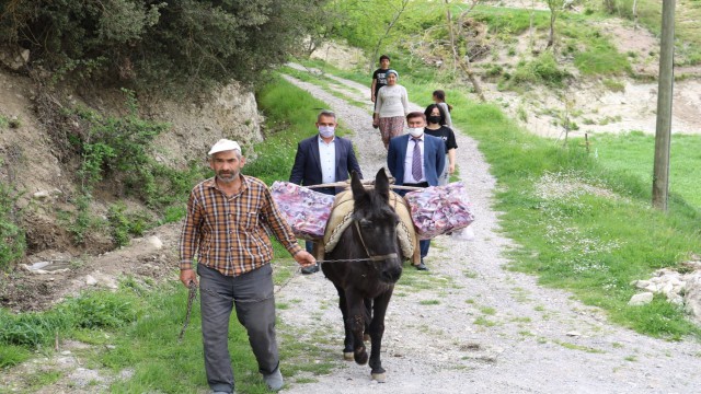 Bu gezici kütüphane diğerlerinden biraz farklı, kitaplar eşekle taşınıyor