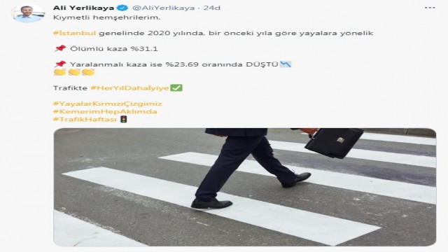 İstanbul Valisi Yerlikaya açıkladı: 2020 yılında yayalara yönelik ölümlü kaza yüzde 31.1 oranında düştü