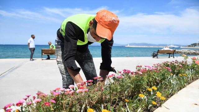 Kuşadası Belediyesinden sahil şeridine yaz dokunuşu