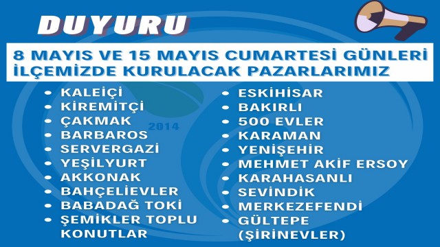 Merkezefendide pazar yerleri 8 ve 15 Mayısta açık olacak