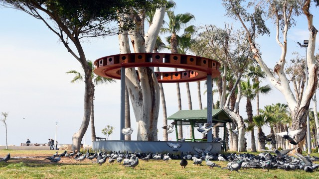 Mersinde sahil bandına doğadaki kuşlar için kuş evi yerleştirildi