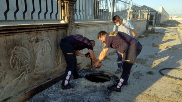 Nazilli OSBde kanalizasyon yangını