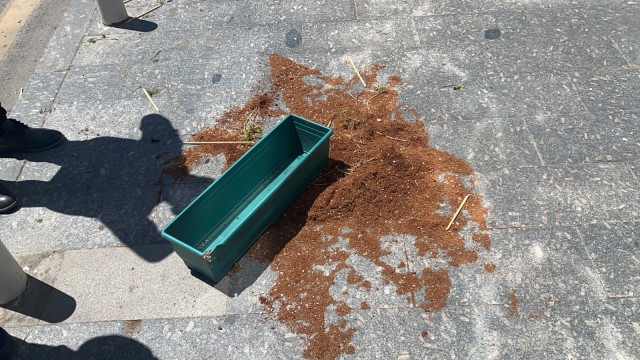 (Özel) İstanbulda akıl almaz olay: Çocuğuyla yürürken başına saksı düştü