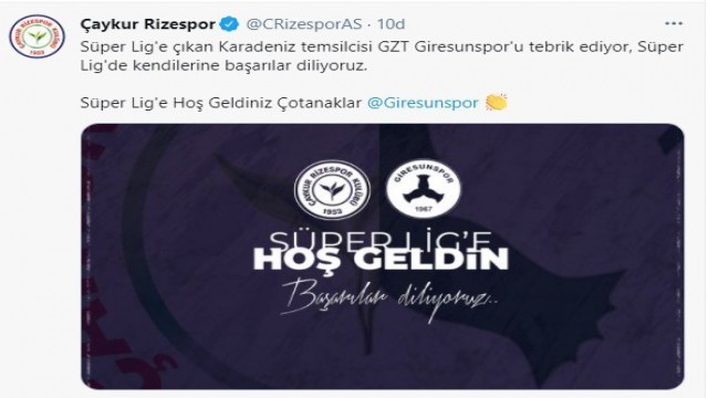 Rizespordan Giresunspor ve Adana Demirspor mesajı