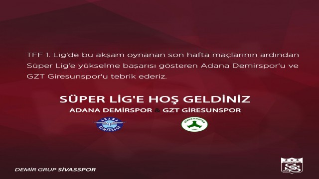 Sivasspordan Adana Demirspor ve GZT Giresunspora hoş geldin mesajı