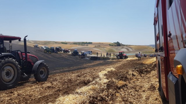 Tarlada çıkan yangında 15 dönüm arpa kül oldu
