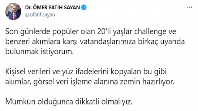 Ulaştırma ve Altyapı Bakan Yardımcısı Sayandan 20li yaşlar challengea karşı uyarı
