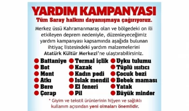 Saray Belediyesi’nden deprem bölgesi için yardım kampanyası